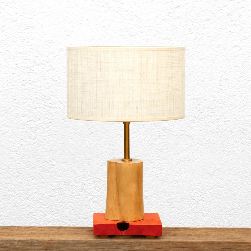Lámpara Cera pantalla Lino - Lámpara Cera de madera de Olivo con pantalla de Lino - Yolpiq/032 - dn