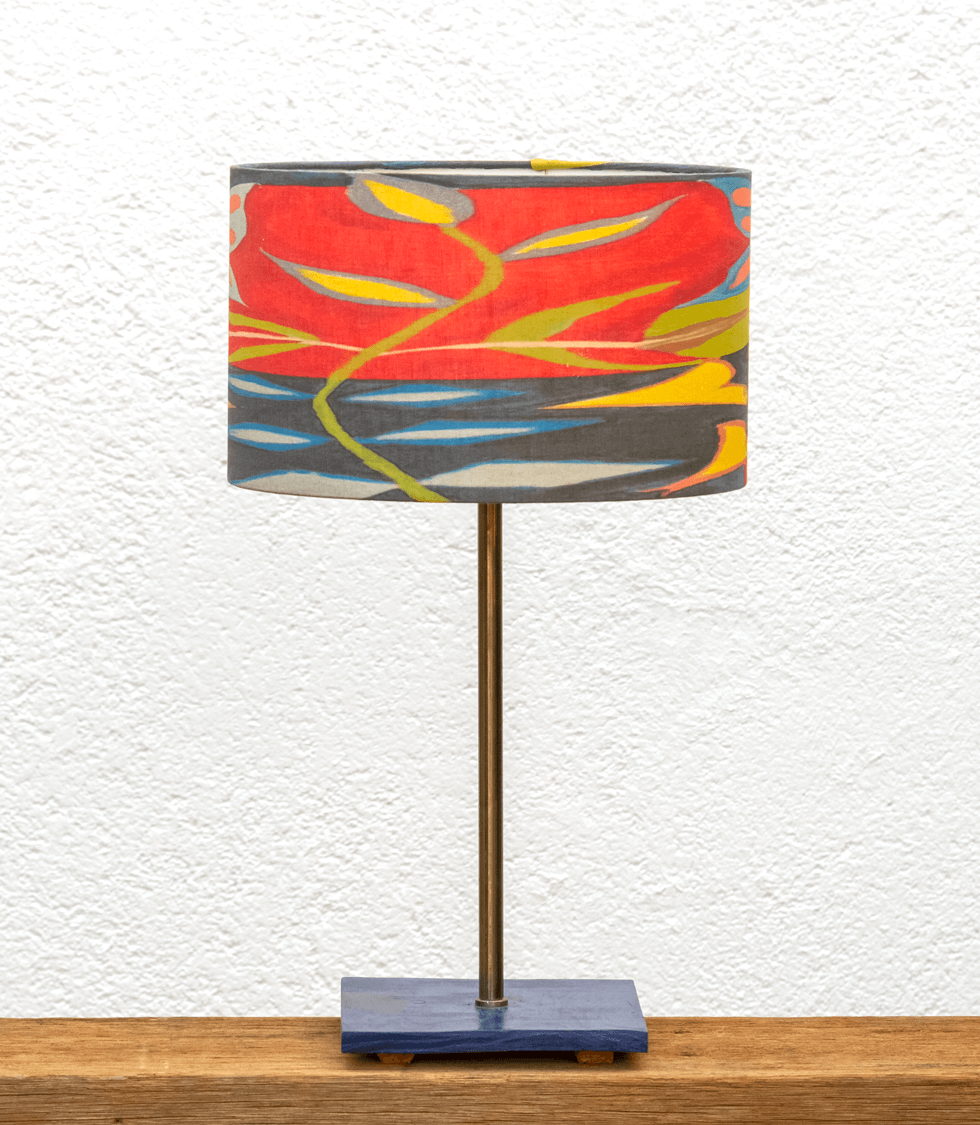 Lámpara Mar pantalla Mariposa-Roja - Lámpara de mesa, portapantalla pintado Azúl con Pantalla Mariposa Roja -Yolpiq/030 -dn