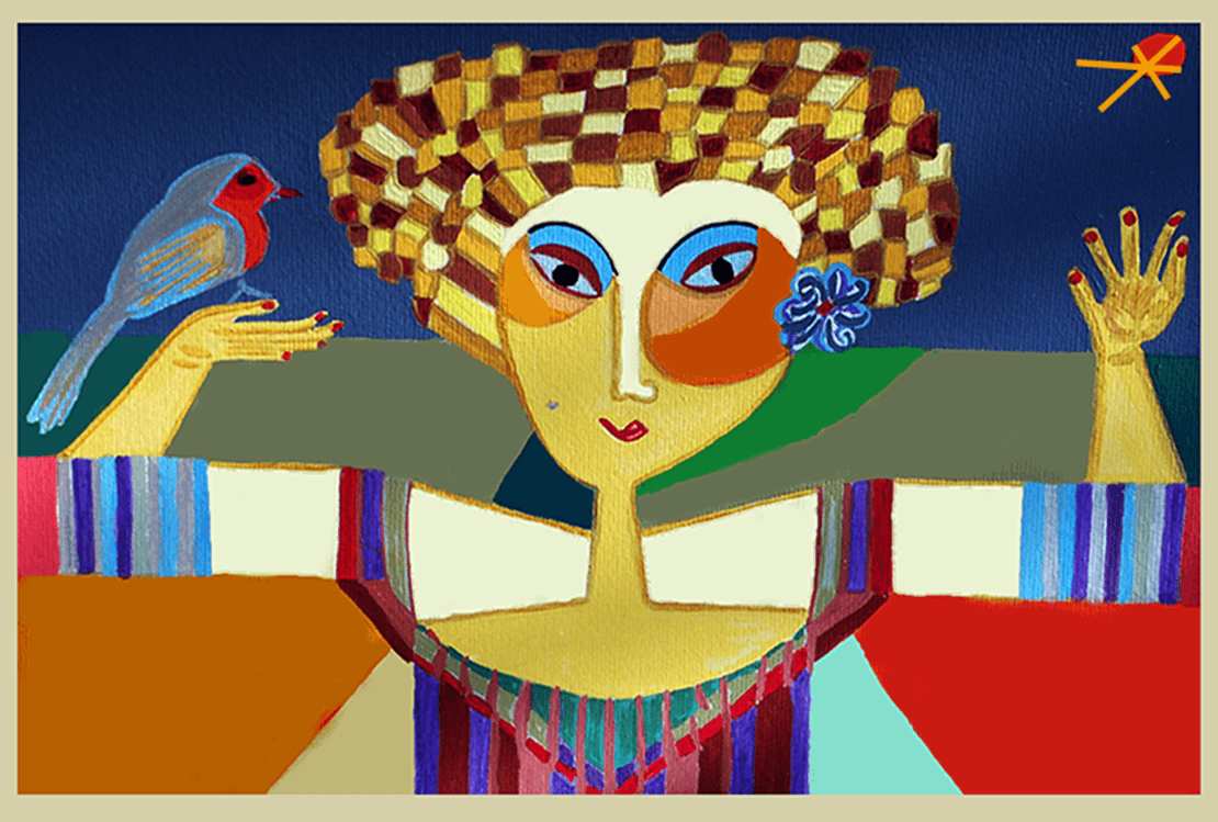 Dibujo mujer con petirrojo grande-blog la nueva estrella -diseño natural